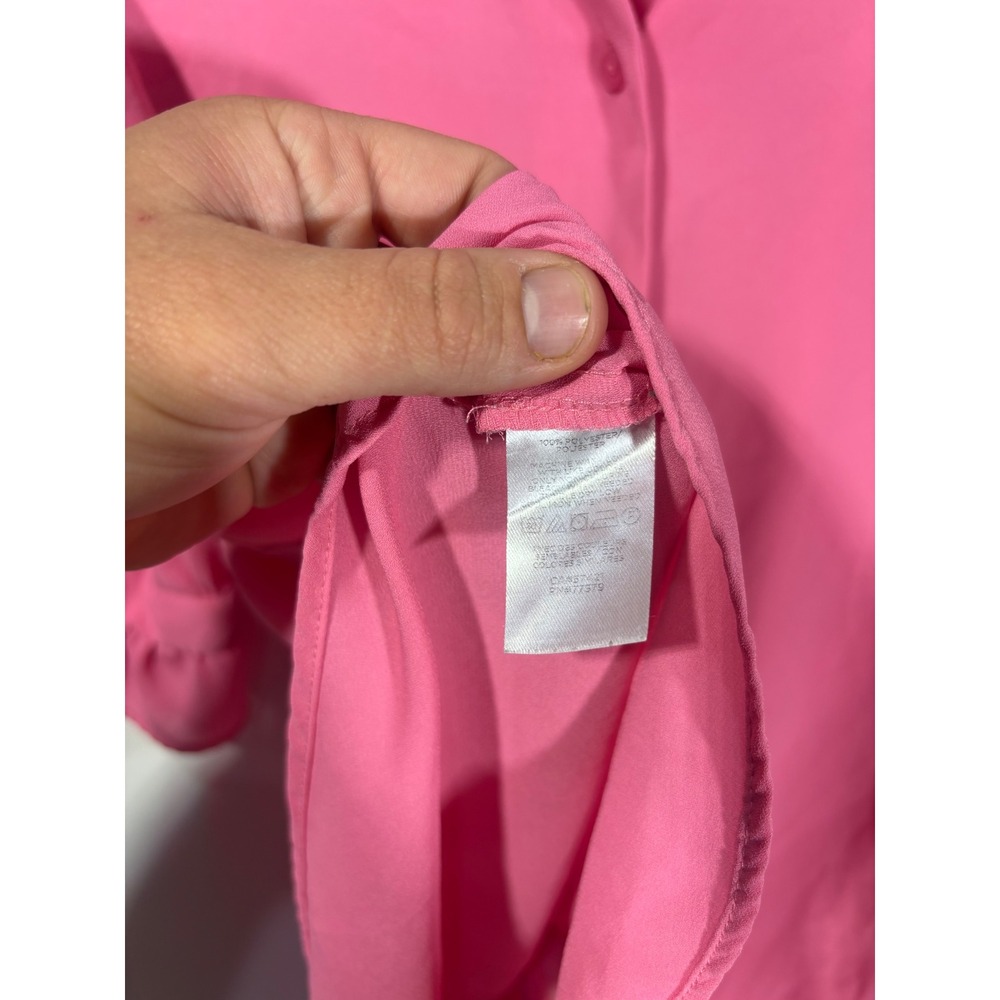 Feminine Ruffle Career Ann Taylor Button Front Blouse Women Large Pink - Picture 5 of 7
